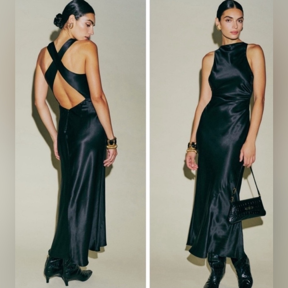 NEW w/tags Reformation Casette Silk Black Dress Gown XL L 12